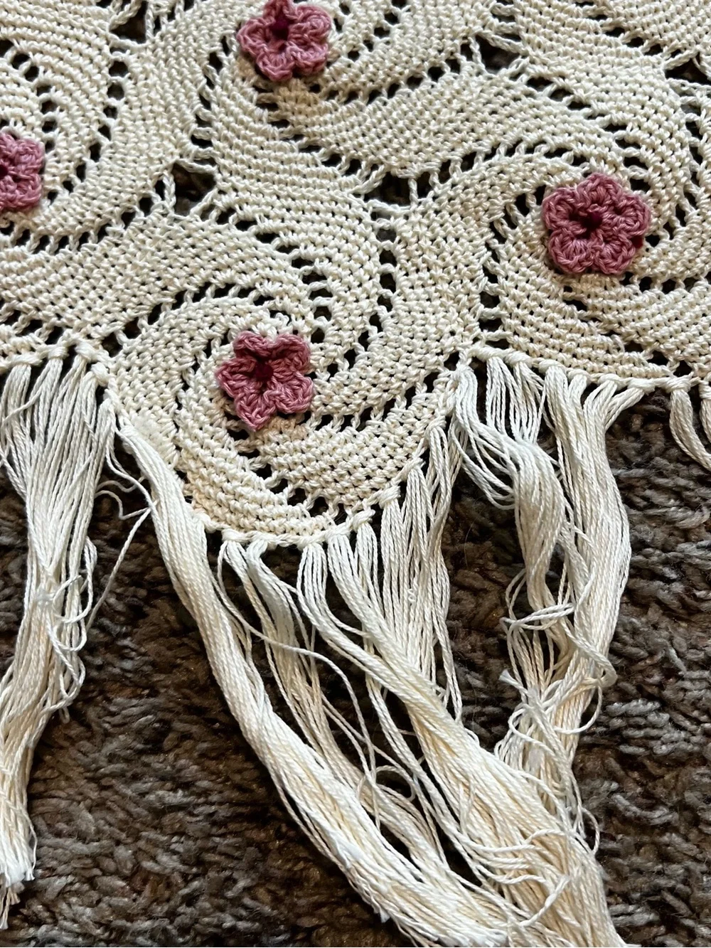 Vintage Hand Crochet Knit Round Throw Blanket or Table Cloth 54